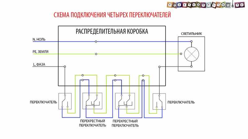 Управление светом из трех мест схема