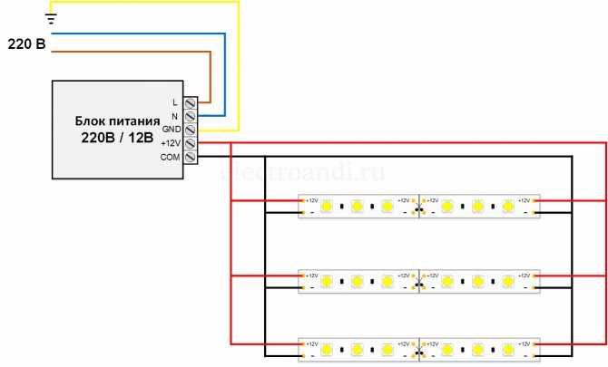 9 схем подключения светодиодной ленты на 12 вольт