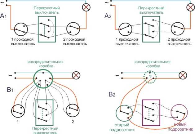 Схема подключения тройного проходного выключателя с 3х мест