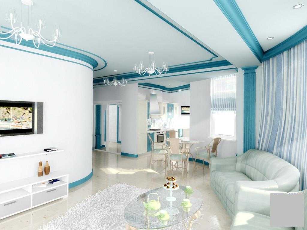 Голубой потолок в интерьере – сочетание цветов при дизайне помещений